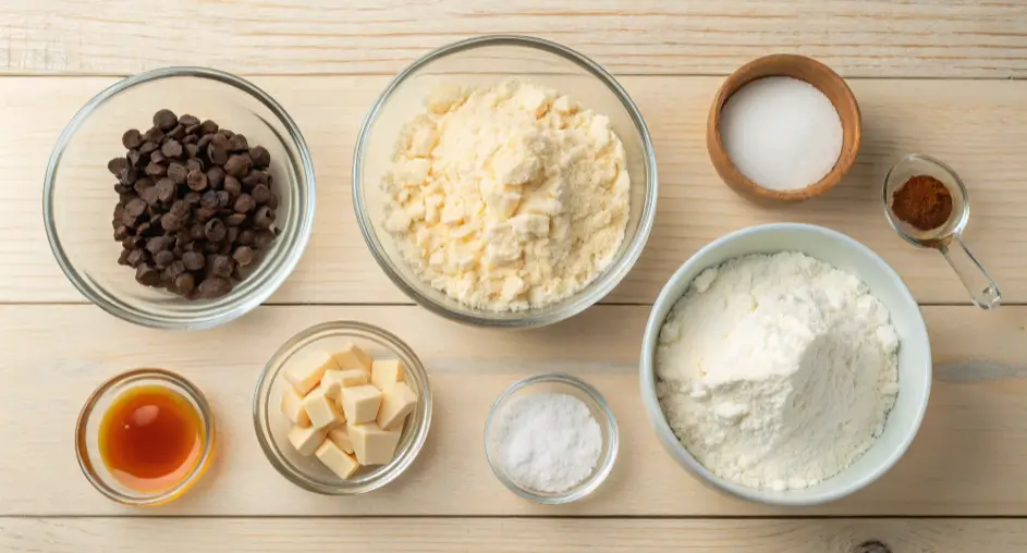 Ingredients of cottage cheese cookie dough